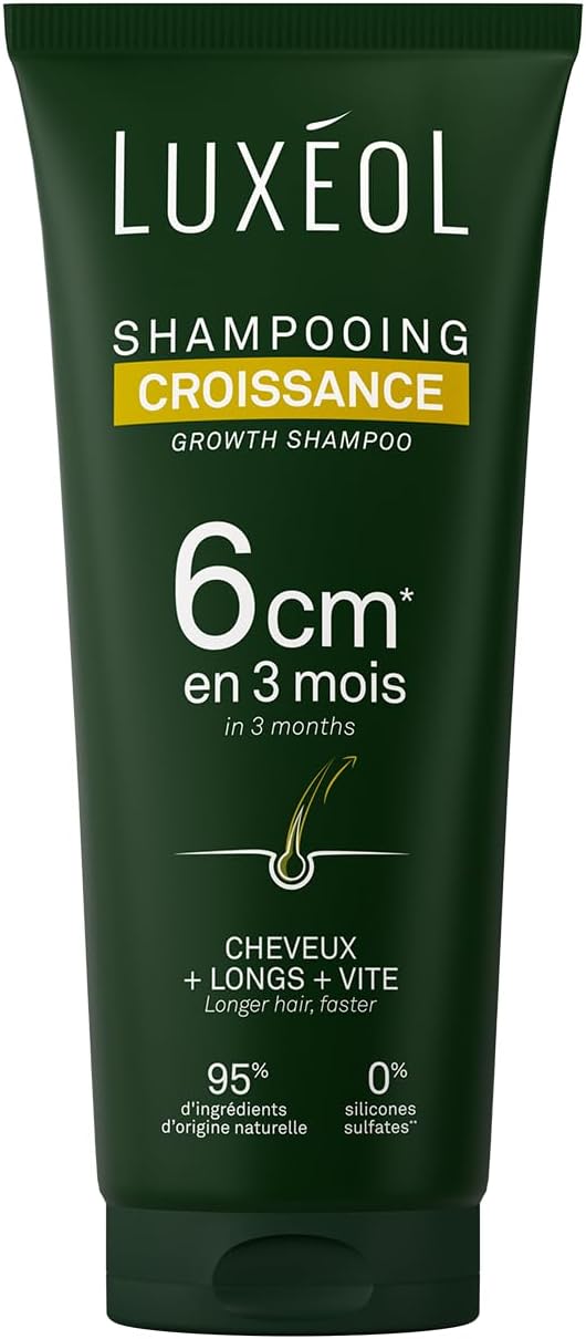 LUXÉOL - Shampoing Croissance - Pousse de 6cm en 3 Mois* - Des Cheveux Plus Longs Plus Vite - Cliniquement Prouvé - Formule d'Origine Naturelle - Huile de Ricin, Amla & Ginseng(3) - 200 ml