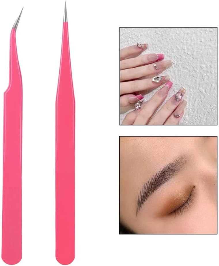 Kit de pinces à épiler en acier inoxydable 2 pièces multifonction brosse à cils bricolage nail art artisanat
