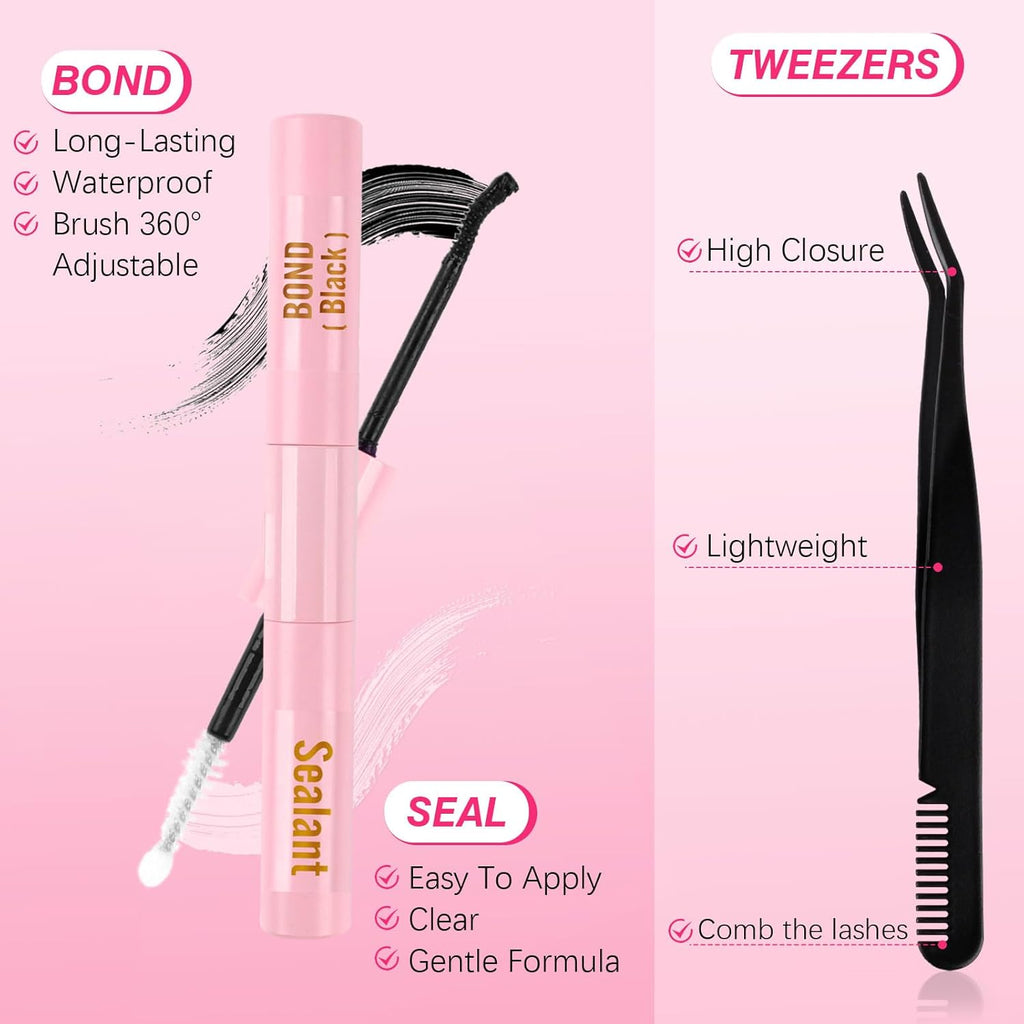 Kit Extension Cils Individuel 190PCS Kit Faux Cils Naturel Avec Lash Bond et Seal Applicateur 30D 40D Cils Extension de Cils Professionnel 8-16mm Mix kit extension de cils complet debutant