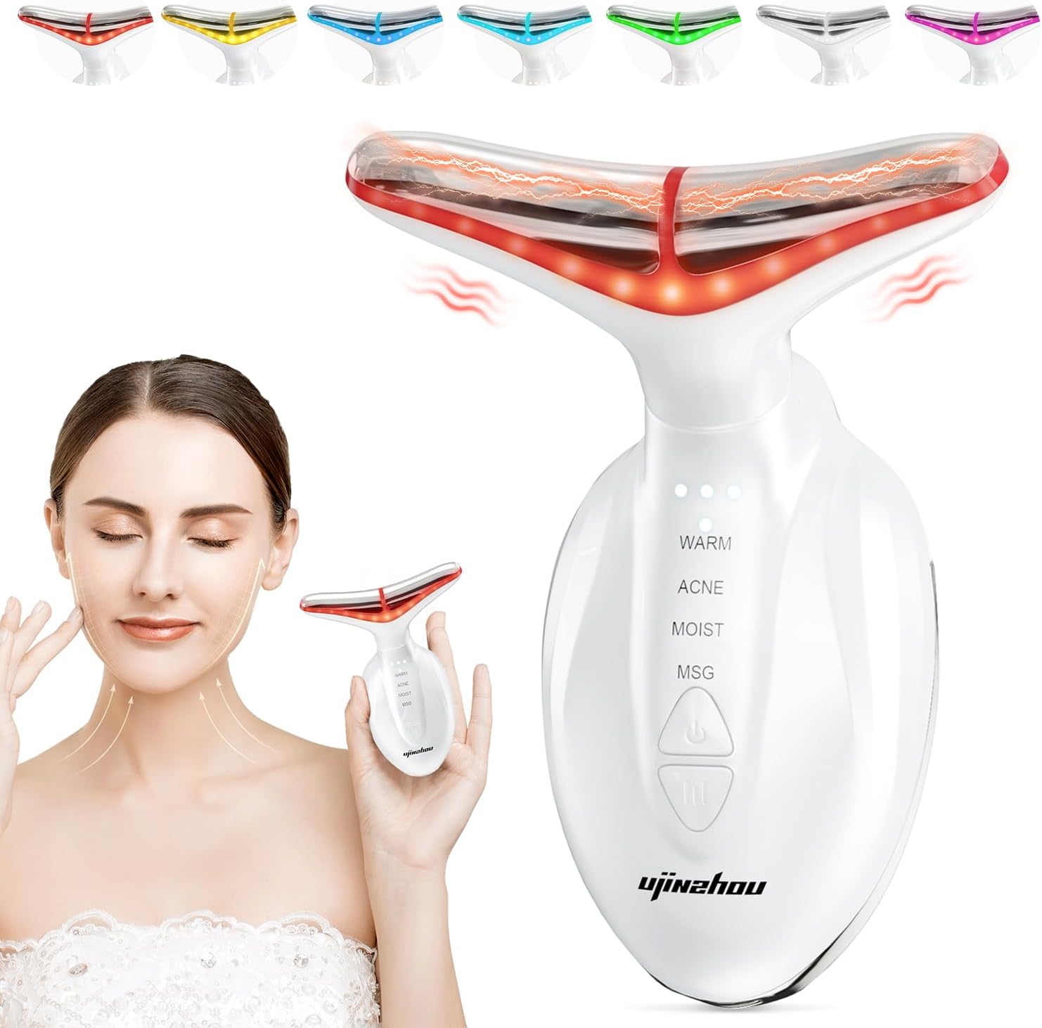 Appareil Massage Visage Anti Rides: Masseur Lifting Visage Electrique 4 Modes 7 Couleurs LED - Appareil de Lift Facial Anti-Âge Double Menton à 45℃ - Machine de Beauté Raffermissement Face Cou Femmes