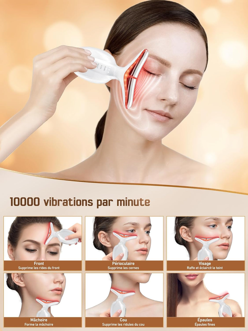 Appareil Massage Visage Anti Rides: Masseur Lifting Visage Electrique 4 Modes 7 Couleurs LED - Appareil de Lift Facial Anti-Âge Double Menton à 45℃ - Machine de Beauté Raffermissement Face Cou Femmes