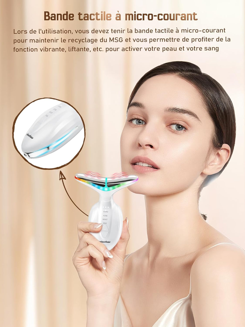 Appareil Massage Visage Anti Rides: Masseur Lifting Visage Electrique 4 Modes 7 Couleurs LED - Appareil de Lift Facial Anti-Âge Double Menton à 45℃ - Machine de Beauté Raffermissement Face Cou Femmes