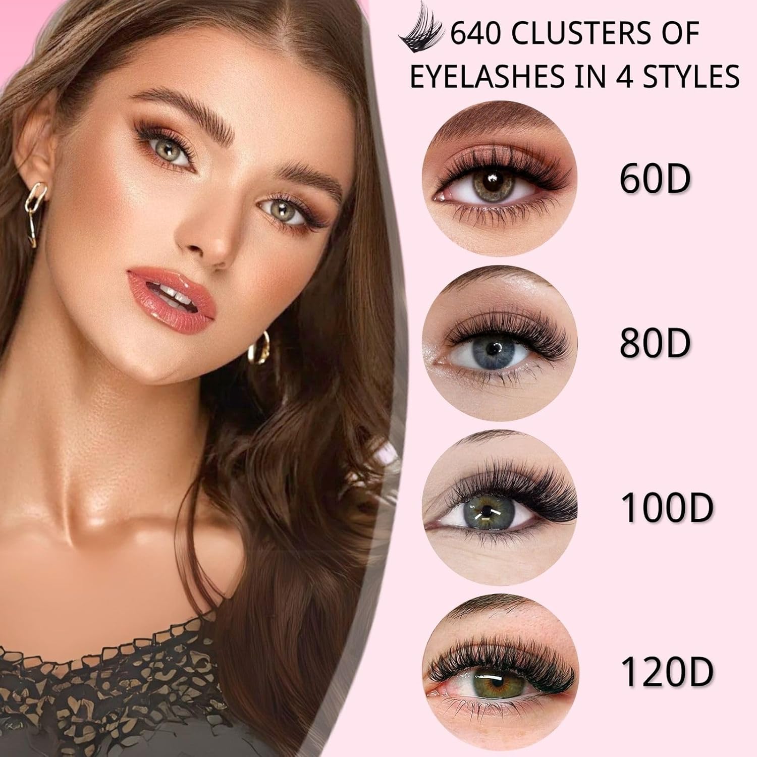640pcs Kit Extension Cils Individuels, 60D+80D+100D+120D Faux Cils, Faux Cils Bouquet Volume Russian D Curl DIY Extensions de Cils 8-16mm Individual Lashes (60-80-100-120D)