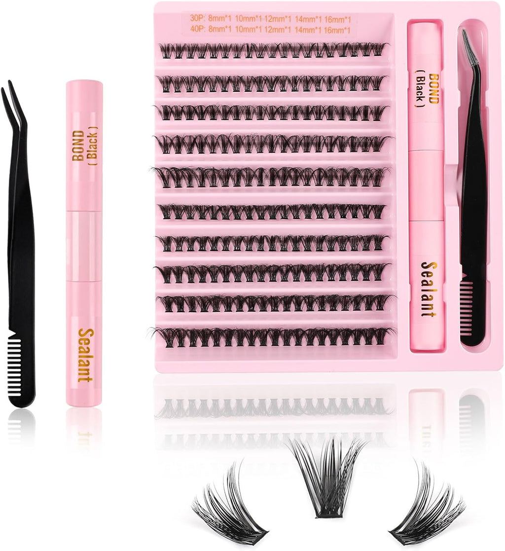 Kit Extension Cils Individuel 190PCS Kit Faux Cils Naturel Avec Lash Bond et Seal Applicateur 30D 40D Cils Extension de Cils Professionnel 8-16mm Mix kit extension de cils complet debutant