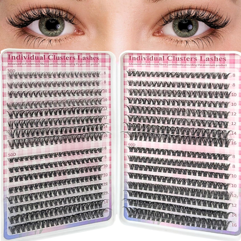 640pcs Kit Extension Cils Individuels, 60D+80D+100D+120D Faux Cils, Faux Cils Bouquet Volume Russian D Curl DIY Extensions de Cils 8-16mm Individual Lashes (60-80-100-120D)