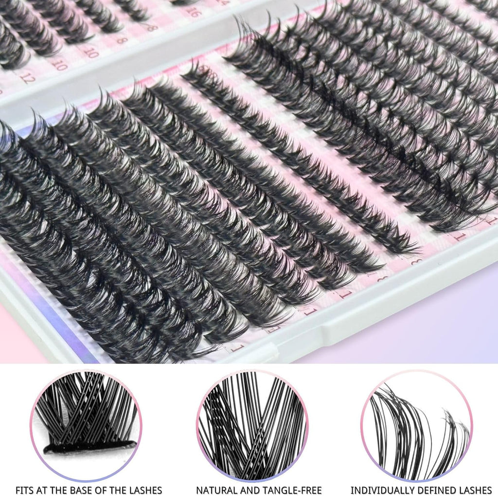 640pcs Kit Extension Cils Individuels, 60D+80D+100D+120D Faux Cils, Faux Cils Bouquet Volume Russian D Curl DIY Extensions de Cils 8-16mm Individual Lashes (60-80-100-120D)