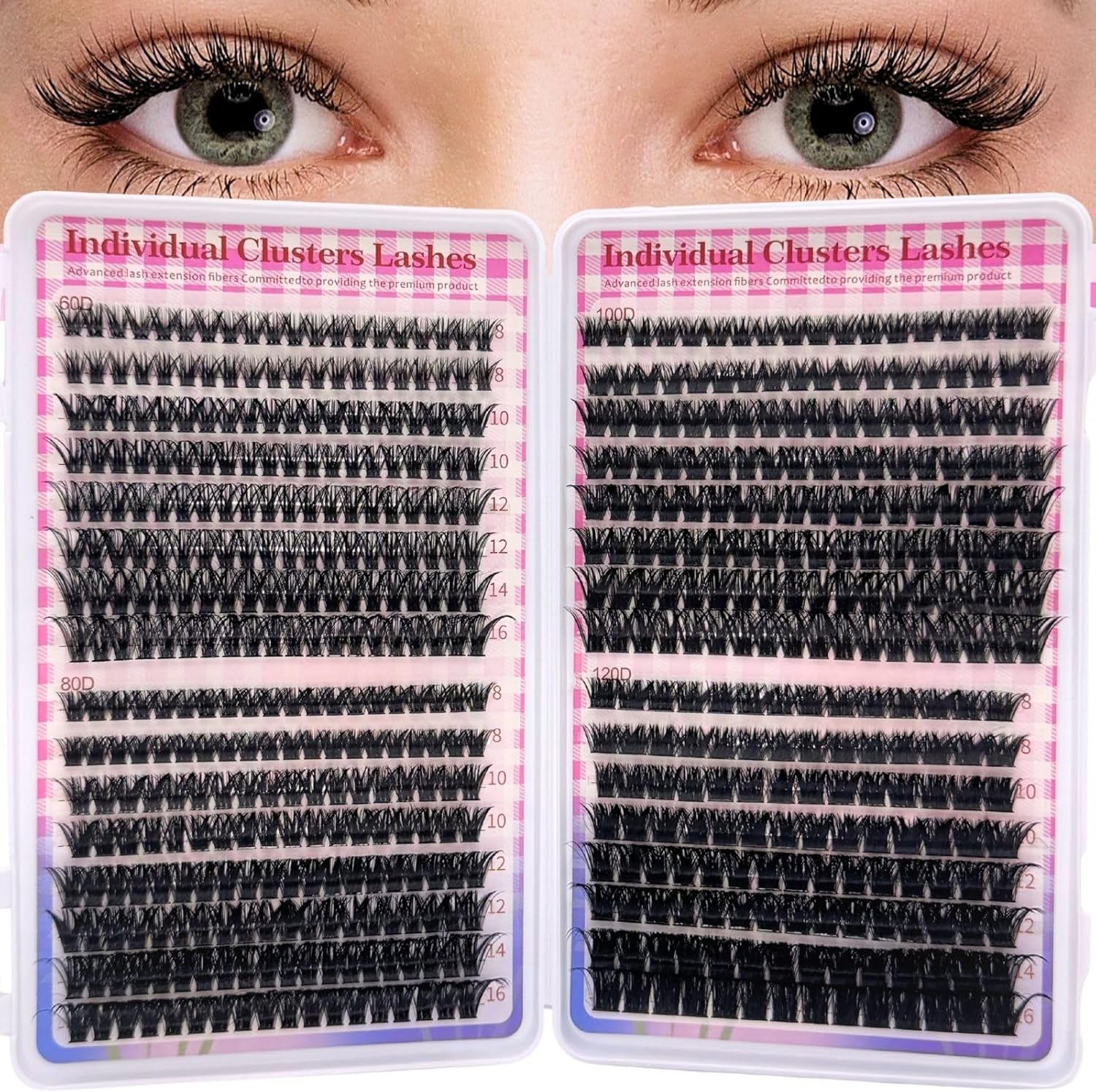 640pcs Kit Extension Cils Individuels, 60D+80D+100D+120D Faux Cils, Faux Cils Bouquet Volume Russian D Curl DIY Extensions de Cils 8-16mm Individual Lashes (60-80-100-120D)