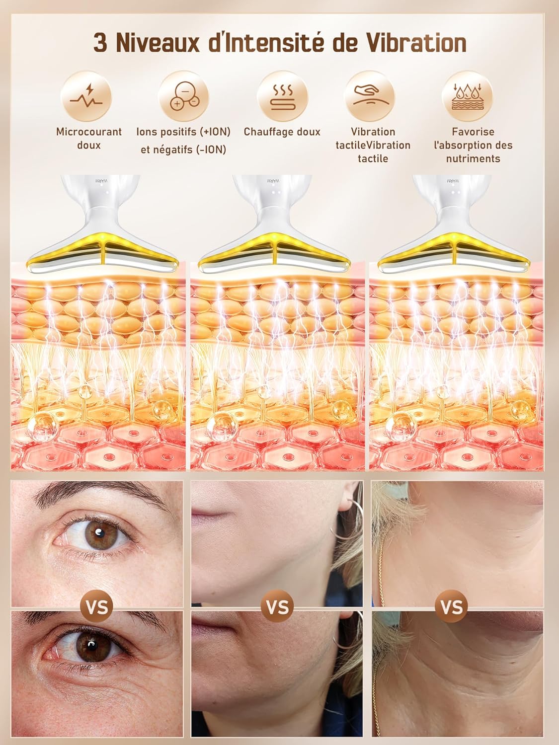 Appareil Massage Visage Anti Rides: Masseur Lifting Visage Electrique 4 Modes 7 Couleurs LED - Appareil de Lift Facial Anti-Âge Double Menton à 45℃ - Machine de Beauté Raffermissement Face Cou Femmes